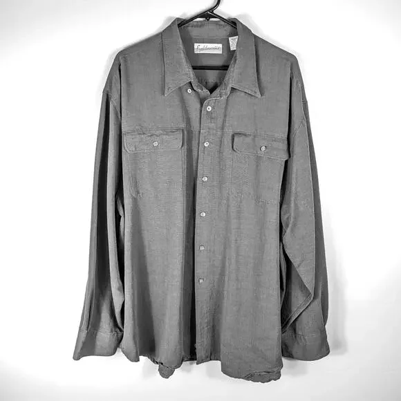 Fieldmaster 2XL Gray Rayon Linen Blend Long Sleeve Button Shirt Men’s Casual - Picture 1 of 4